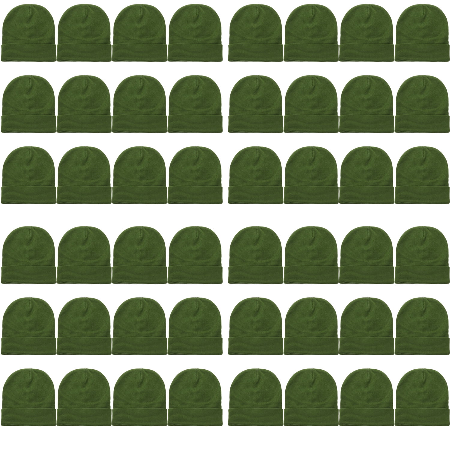48 Pack Wholesale Winter Beanie Hat Unisex Bulk Skull Knitted Ski Cap For Cold Weather - Army Green