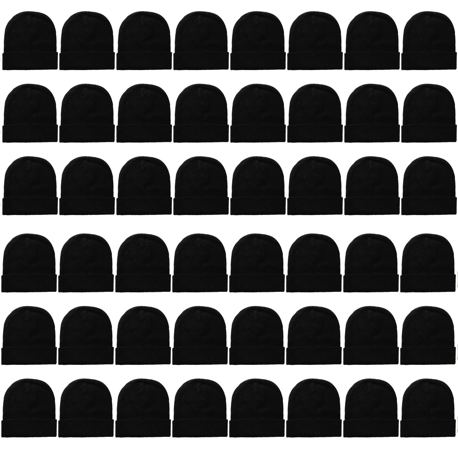 48 Pack Wholesale Winter Beanie Hat Unisex Bulk Skull Knitted Ski Cap For Cold Weather - Black
