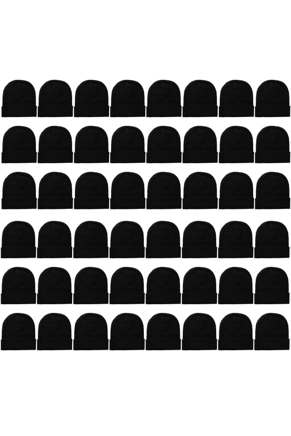 48 Pack Wholesale Winter Beanie Hat Unisex Bulk Skull Knitted Ski Cap For Cold Weather - Black