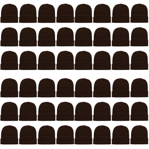 48 Pack Wholesale Winter Beanie Hat Unisex Bulk Skull Knitted Ski Cap For Cold Weather - Brown