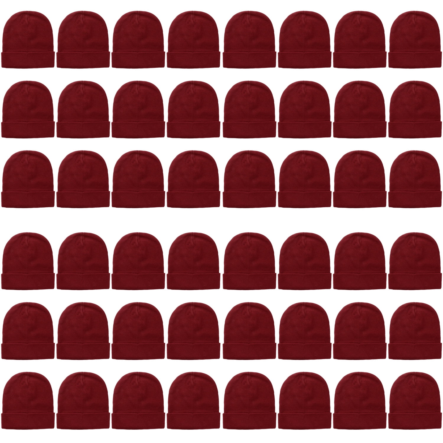 48 Pack Wholesale Winter Beanie Hat Unisex Bulk Skull Knitted Ski Cap For Cold Weather - Burgundy