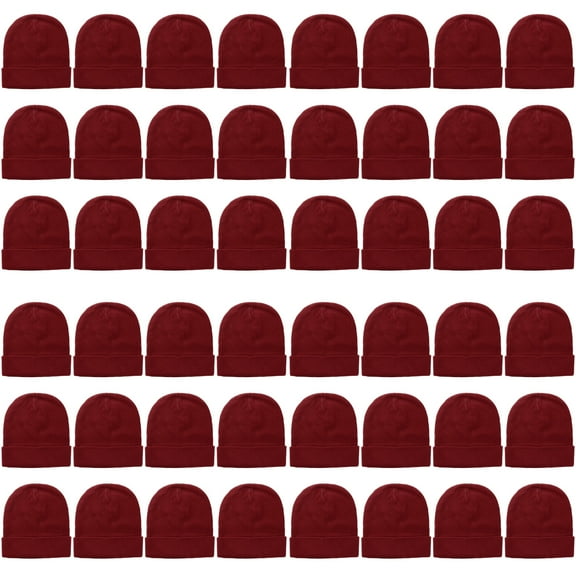 48 Pack Wholesale Winter Beanie Hat Unisex Bulk Skull Knitted Ski Cap For Cold Weather - Burgundy