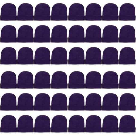 48 Pack Wholesale Winter Beanie Hat Unisex Bulk Skull Knitted Ski Cap For Cold Weather - Dark Purple