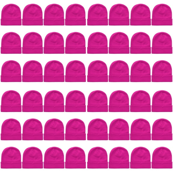 48 Pack Wholesale Winter Beanie Hat Unisex Bulk Skull Knitted Ski Cap For Cold Weather - Hot Pink