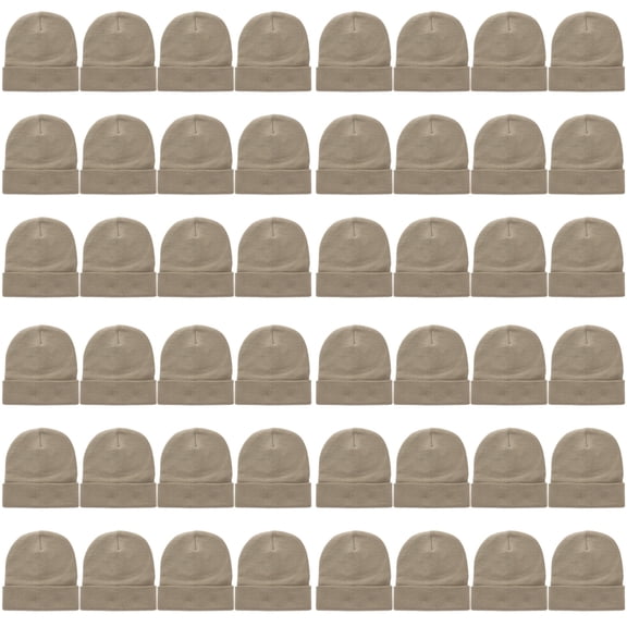 48 Pack Wholesale Winter Beanie Hat Unisex Bulk Skull Knitted Ski Cap For Cold Weather - Khaki