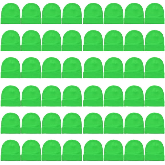 48 Pack Wholesale Winter Beanie Hat Unisex Bulk Skull Knitted Ski Cap For Cold Weather - Light Green