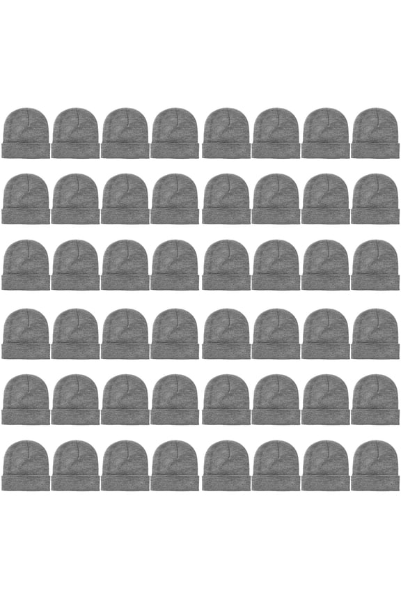 48 Pack Wholesale Winter Beanie Hat Unisex Bulk Skull Knitted Ski Cap For Cold Weather - Light Grey