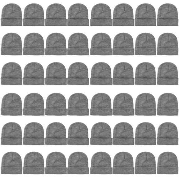 48 Pack Wholesale Winter Beanie Hat Unisex Bulk Skull Knitted Ski Cap For Cold Weather - Light Grey