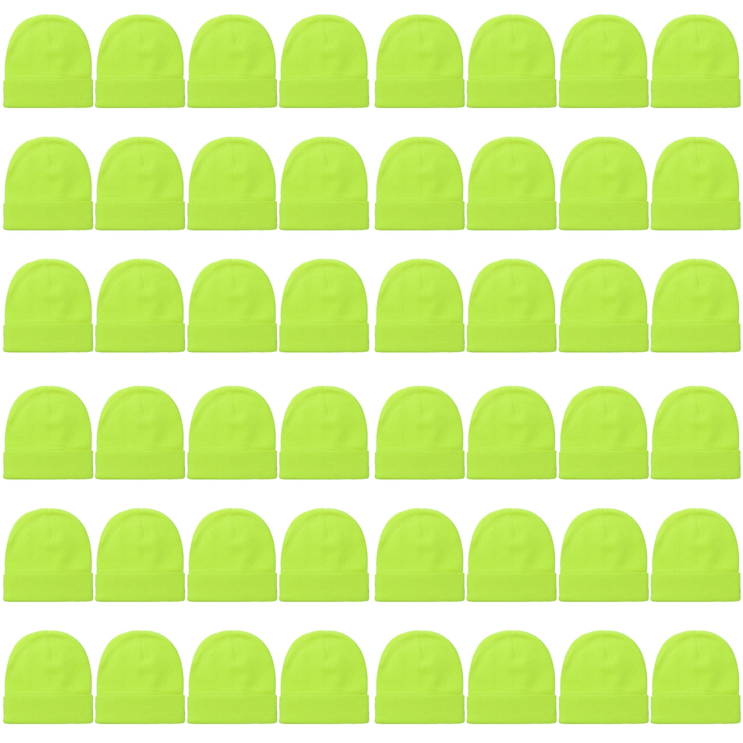 48 Pack Wholesale Winter Beanie Hat Unisex Bulk Skull Knitted Ski Cap For Cold Weather - Neon Yellow
