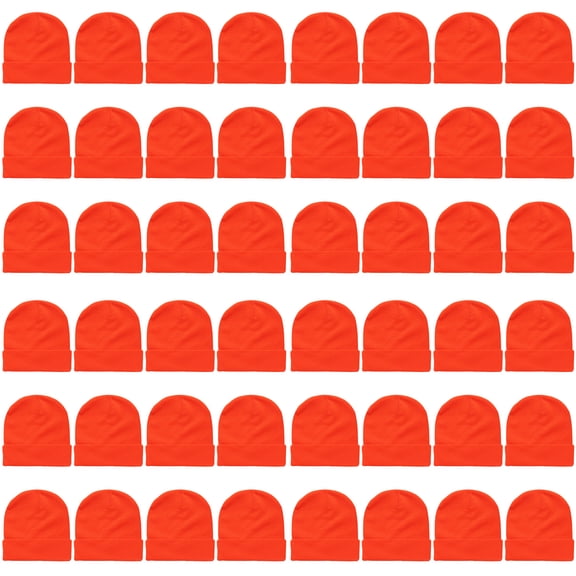 48 Pack Wholesale Winter Beanie Hat Unisex Bulk Skull Knitted Ski Cap For Cold Weather - Orange