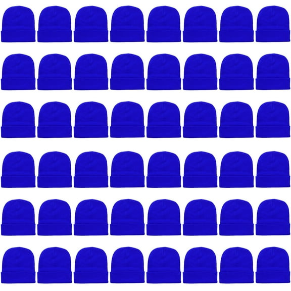 48 Pack Wholesale Winter Beanie Hat Unisex Bulk Skull Knitted Ski Cap For Cold Weather - Royal