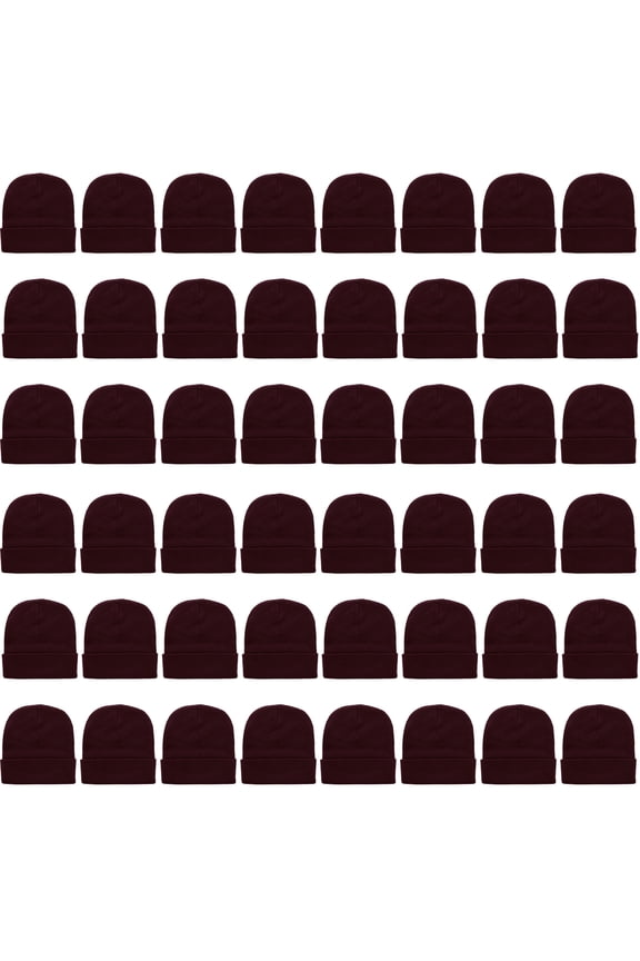 48 Pack Wholesale Winter Beanie Hat Unisex Bulk Skull Knitted Ski Cap For Cold Weather - Wine