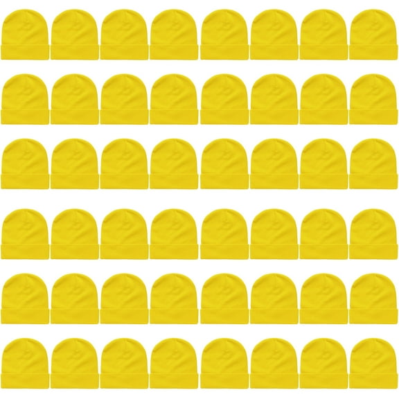 48 Pack Wholesale Winter Beanie Hat Unisex Bulk Skull Knitted Ski Cap For Cold Weather - Yellow