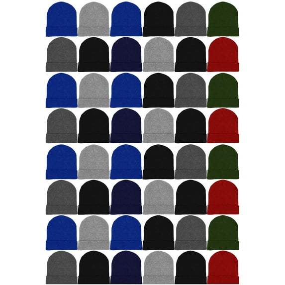 48 Pack Winter Beanies, Bulk Cold Weather Warm Knit Skull Caps, Mens Womens Unisex Hats (Assorted C)