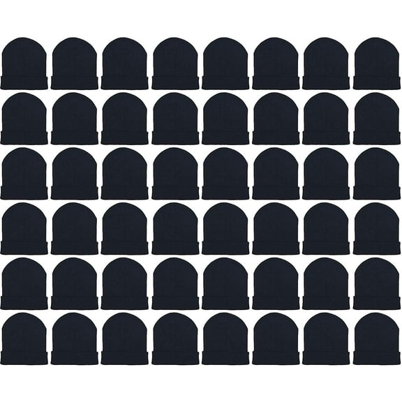 48 Pack Winter Beanies, Wholesale Bulk Cold Weather Warm Knit Skull Caps, Mens Wommens Unisex Hats (Black)