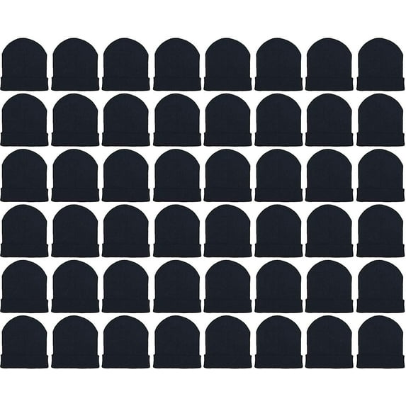 48 Pack Winter Beanies, Wholesale Bulk Cold Weather Warm Knit Skull Caps, Mens Wommens Unisex Hats (Black)