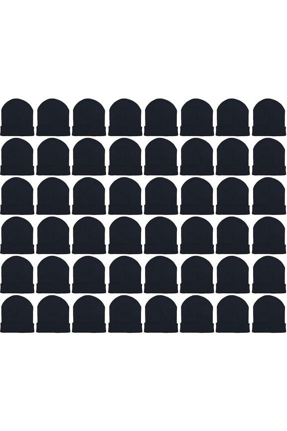 48 Pack Winter Beanies, Wholesale Bulk Cold Weather Warm Knit Skull Caps, Mens Wommens Unisex Hats (Black)