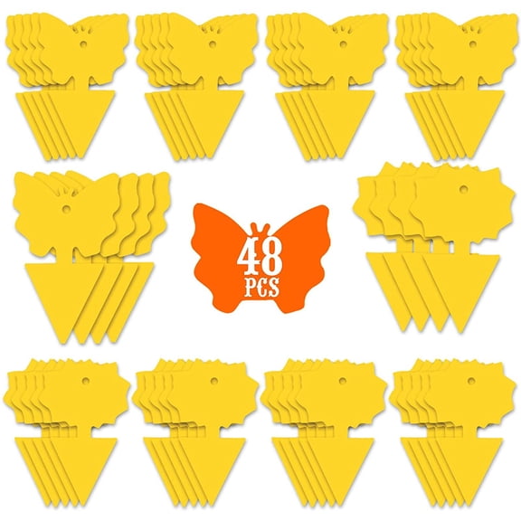 48-Pack Yellow Sticky Traps for Fungus Gnats, Fruit Flies, Aphids and Flying Insects | Non-Toxic Double-Sided Sticky Bug Catcher Glue Traps for Indoor Houseplants, Flowers and Outdoor Garden