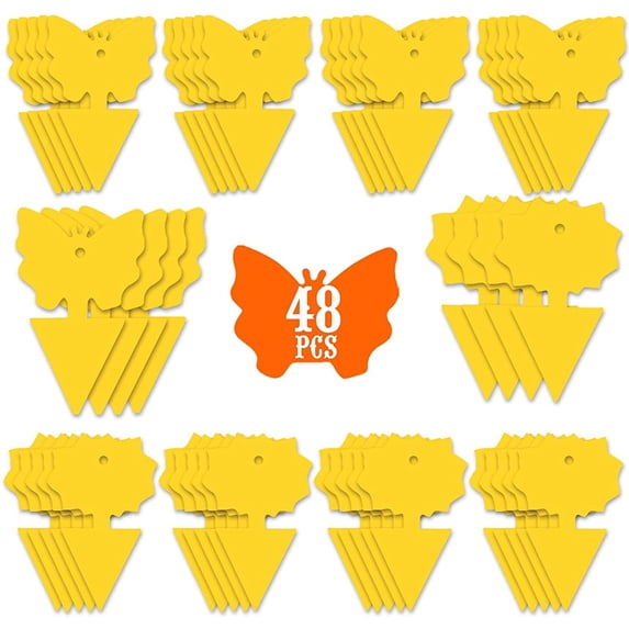 48-Pack Yellow Sticky Traps for Fungus Gnats, Fruit Flies, Aphids and Flying Insects | Non-Toxic Double-Sided Sticky Bug Catcher Glue Traps for Indoor Houseplants, Flowers and Outdoor Garden