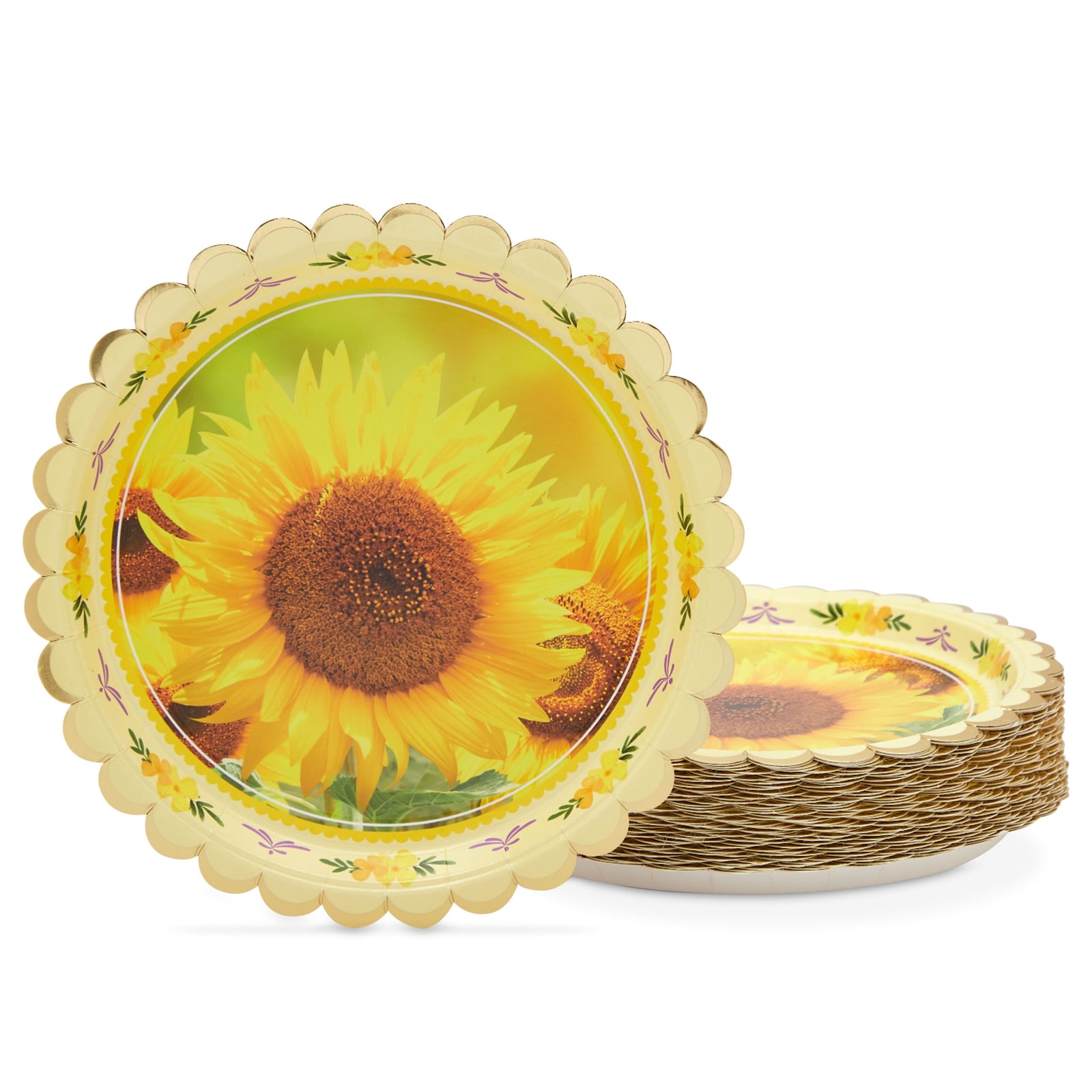 25 Pack 7 Sunflower Dessert Appetizer Paper Plates, Disposable Party Plates  