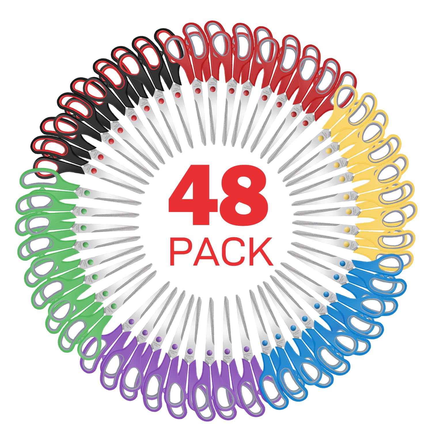 48 Packs 8" Sewing Craft Bulk Multipurpose Heavy Duty Paper Stainless Steel Shears For Home Office Student Teacher Supplies
