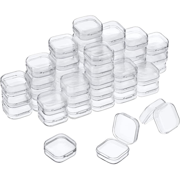 48 Packs Clear Small  Containers Transparent Storage Box with Hinged Lid for Small Items Crafts  (1.37 x 1.37 x 0.7 )