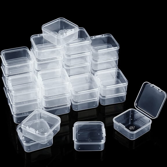 48 Packs Clear Small Plastic Containers Transparent Storage Box with Hinged Lid for Items Crafts Jewelry (1.7 x 1.7 0.79 Inches)