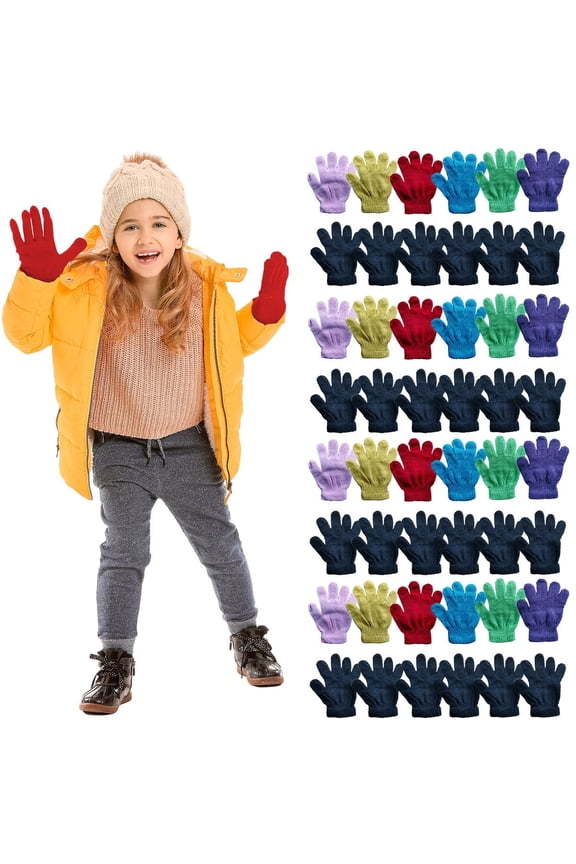 48 Pair Pack Kids Colorful Winter Magic Gloves And Mittens, Stretch gloves ages 2-5 (48 Pairs Pack B)