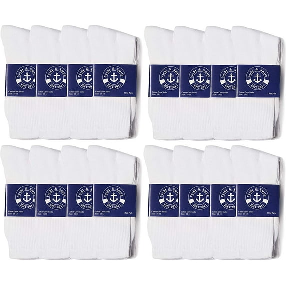 48 Pair Pack of Mens & Womens Lightweight Cotton Crew Socks Bulk, Homeless Donation Cheap, Wholesale Sock (48 Pairs Womens White Crew, one_size)