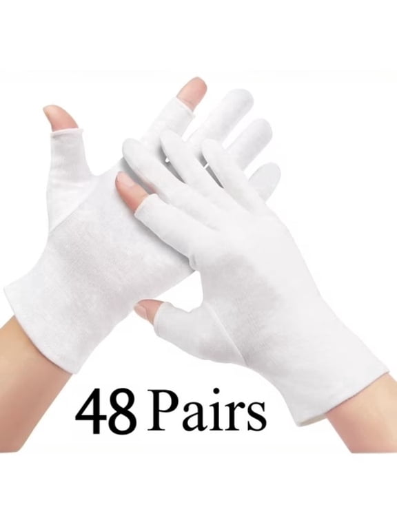 48 Pairs Cotton Moisturizing Gloves Touchscreen - 100% White Cotton Gloves for Dry Hands Sleeping Overnight Lotion Spa Treatment - Moisturizing Night Gloves