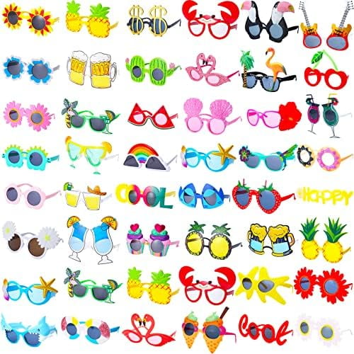 48 Pairs Funny Sunglasses Hawaiian Glasses Bulk Luau Sunglasses Adults Party Pack Photo Booth Props Hawaiian Party Favors Accessories Summer Beach Tropical Supplies Decorations