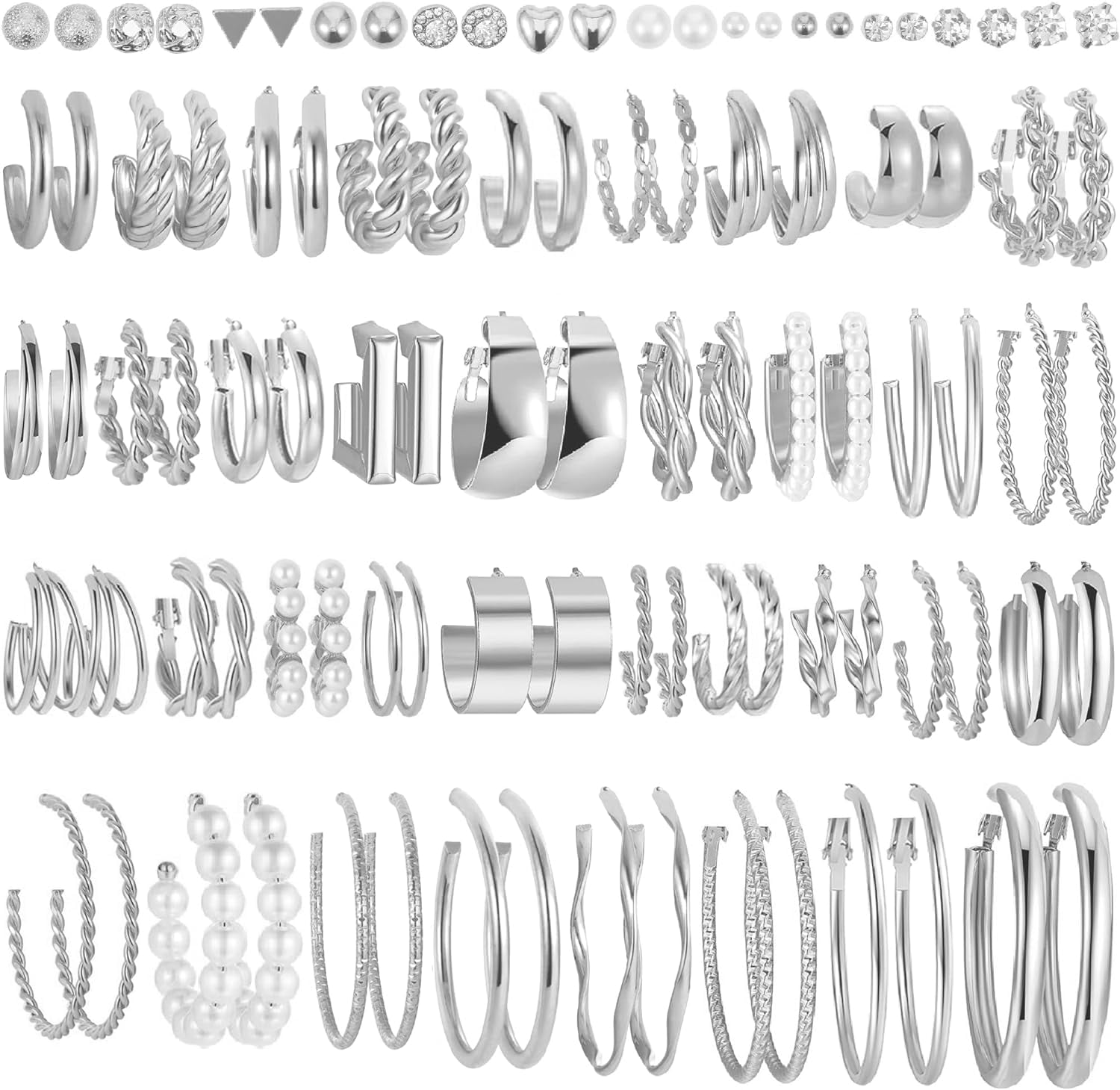 UMEHOME 48 Pairs Gold Hoop Earrings Set For Women Girls | Chunky Gold Earrings Multipack Twisted Statement Pearl Earring Pack | Trendy Hypoallergenic Small Big Hoops Earrings Jewelry Gifts For Women[Z6858]