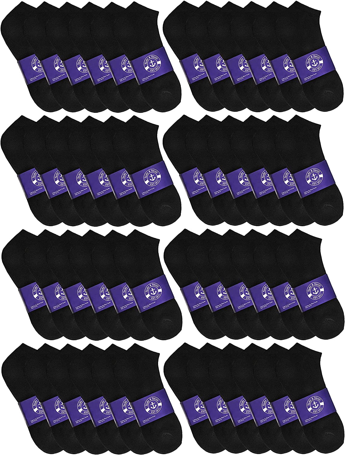 48 Pairs Low Cut Socks, Mens & Womens Ankle Socks, Cotton, Cheap Value Sock, Donation Homeless, Lightweight Bulk (48 Pairs Mens Black)