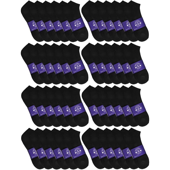 48 Pairs Low Cut Socks, Mens & Womens Ankle Socks, Cotton, Cheap Value Sock, Donation Homeless, Lightweight Bulk (48 Pairs Mens Black)
