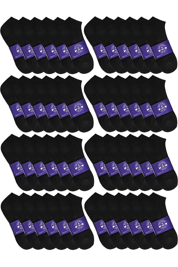 48 Pairs Low Cut Socks, Mens & Womens Ankle Socks, Cotton, Cheap Value Sock, Donation Homeless, Lightweight Bulk (48 Pairs Mens Black)