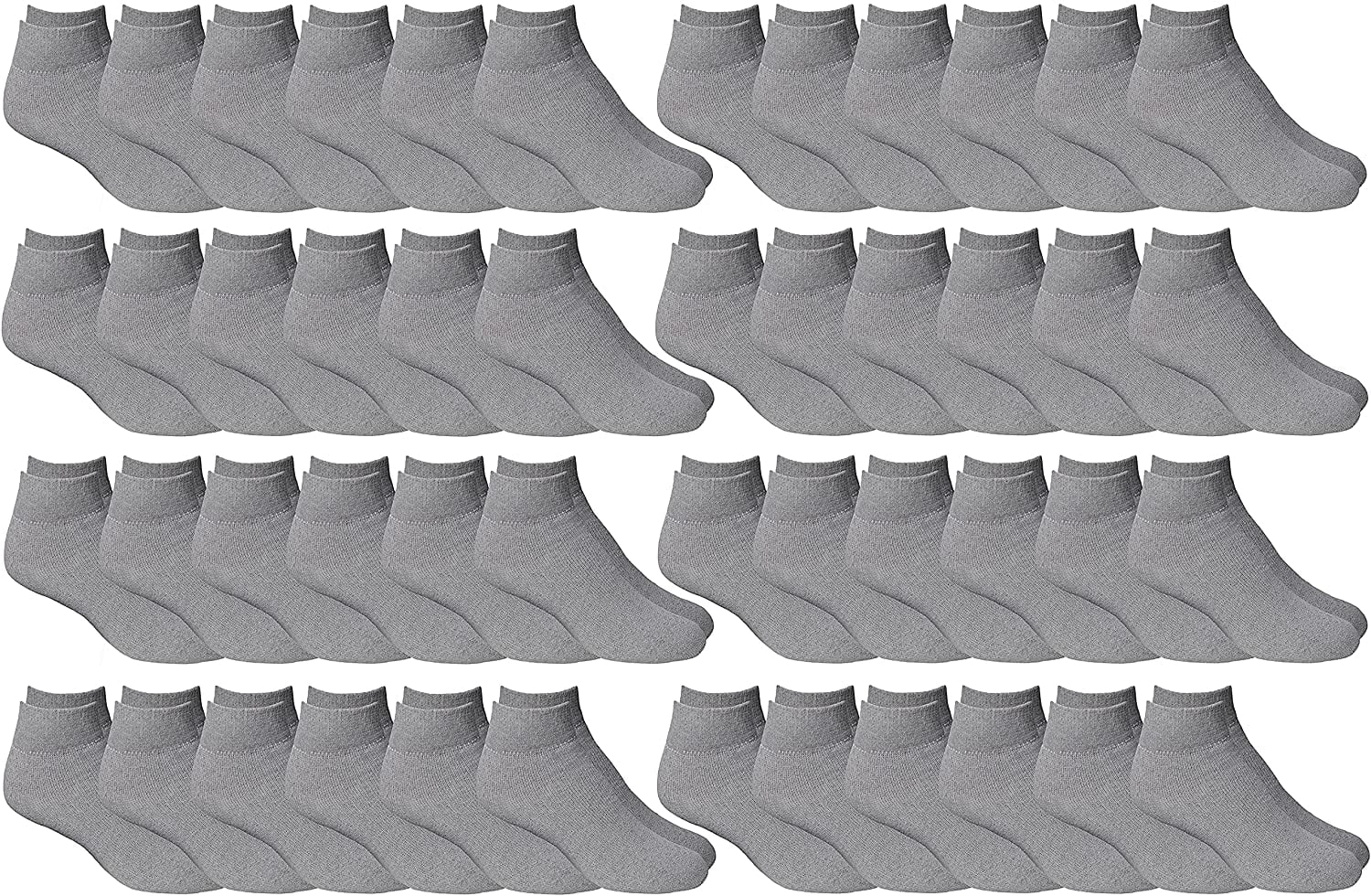 48 Pairs Low Cut Socks, Mens & Womens Ankle Socks, Cotton, Cheap Value Sock, Donation Homeless, Lightweight Bulk (48 Pairs Mens Grey)