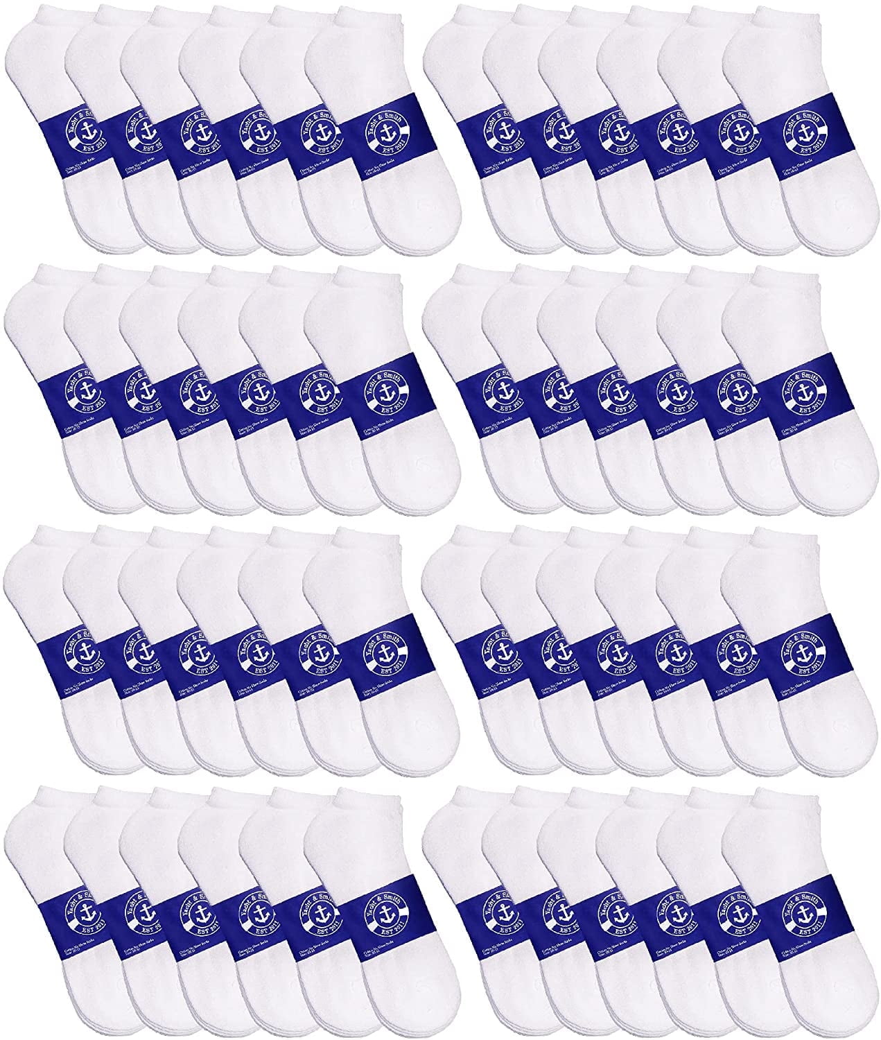 48 Pairs Low Cut Socks, Mens & Womens Ankle Socks, Cotton, Cheap Value Sock, Donation Homeless, Lightweight Bulk (48 Pairs Mens White)