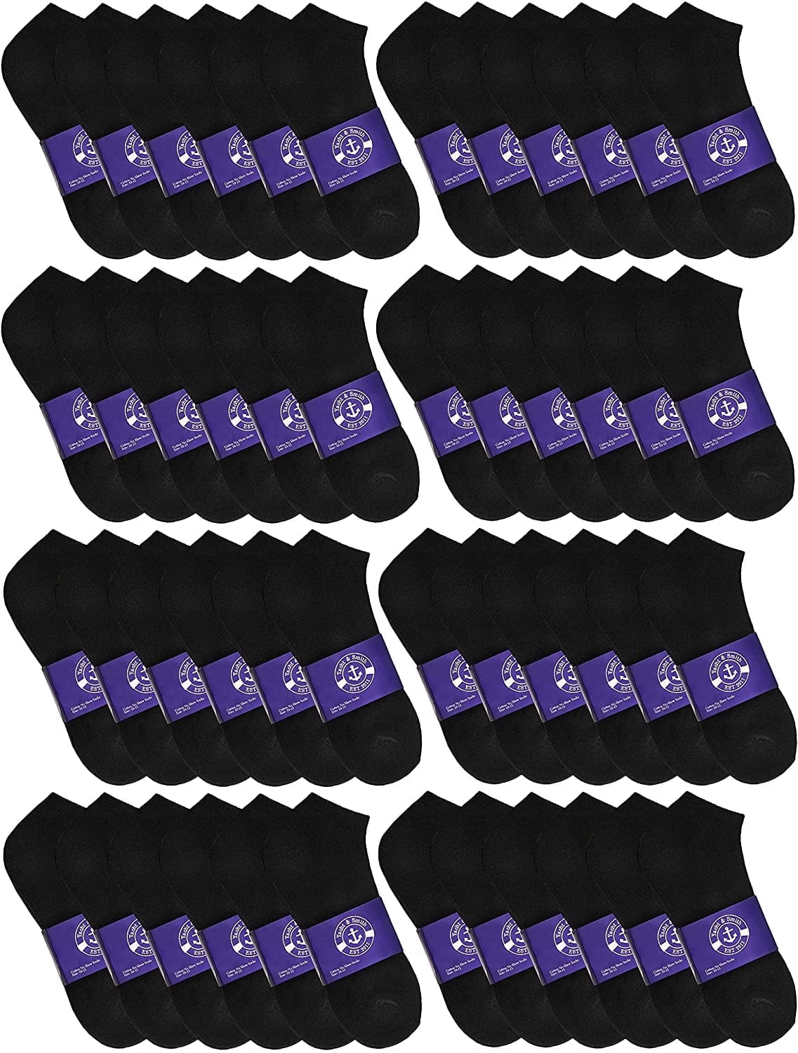 48 Pairs Low Cut Socks, Mens & Womens Ankle Socks, Cotton, Cheap Value Sock, Donation Homeless, Lightweight Bulk (48 Pairs Womens Black)