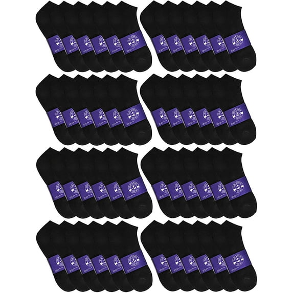 48 Pairs Low Cut Socks, Mens & Womens Ankle Socks, Cotton, Cheap Value Sock, Donation Homeless, Lightweight Bulk (48 Pairs Mens Black)
