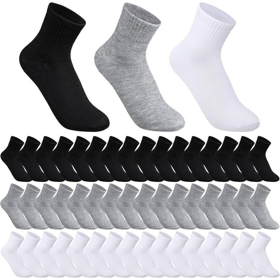 48 Pairs Men's Cotton Solid White Athletic Cushioned Ankle Quarter Socks Size 5-10