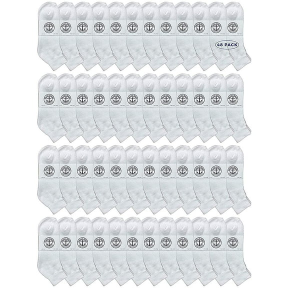 48 Pairs Of SOCKS'NBULK Wholesale Kids Mid Ankle Socks, Cotton Bulk Sport Ankle Socks Size 6-8 (White)