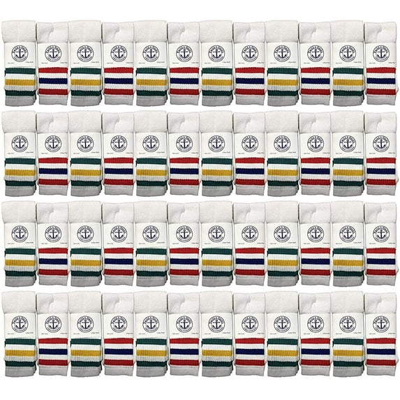 48 Pairs Of Yacht & Smith 14 Inch Wholesale Kids Tube Socks, Cotton Bulk Sport Socks Size 4-6 (White w/Stripes)