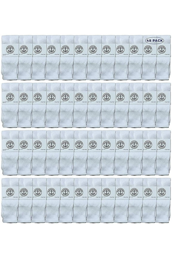 48 Pairs Of Yacht & Smith 17 Inch Wholesale Kids Tube Socks, Childrens Cotton Referee Sport Socks Size 6-8 (6-8 White)