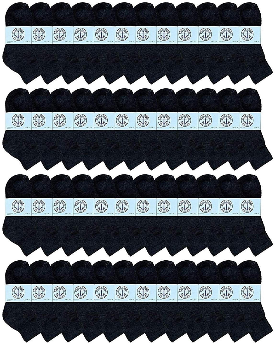 48 Pairs Of Yacht & Smith Wholesale Bulk Kids Mid Ankle Socks, Cotton Sport Athletic Ankle Socks Size 4-6 (Black)