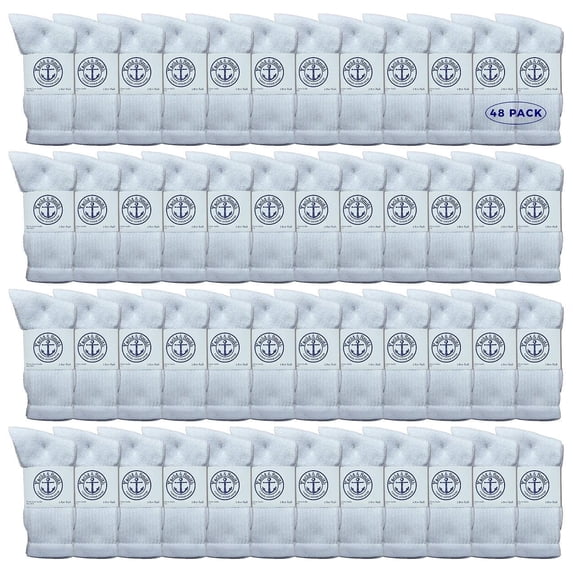 48 Pairs Of Yacht & Smith Wholesale Bulk Womens Crew Socks, Cotton Sport Athletic Socks - Size 9-11 (White)