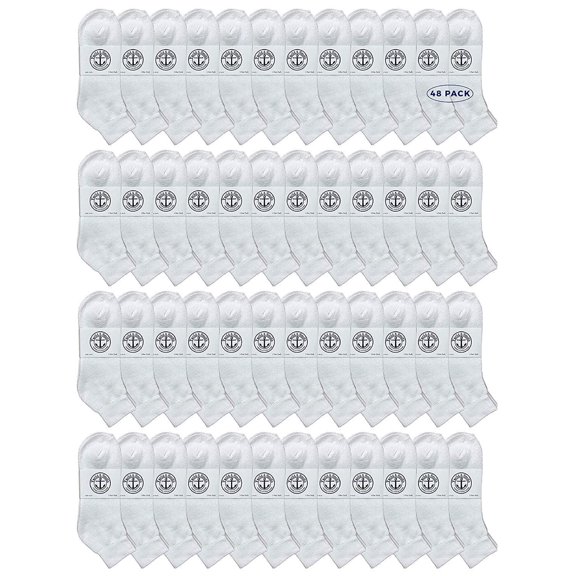 48 Pairs Of Yacht & Smith Wholesale Kids Mid Ankle Socks, Cotton Bulk Sport Ankle Socks Size 6-8 (White)
