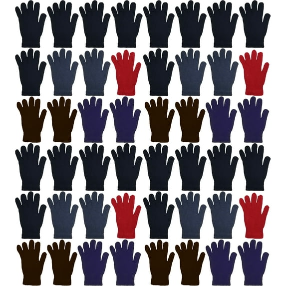 48 Pairs Winter Magic Gloves, Bulk Warm Brushed Interior, Stretchy Assorted Mens Womens (Assorted A)