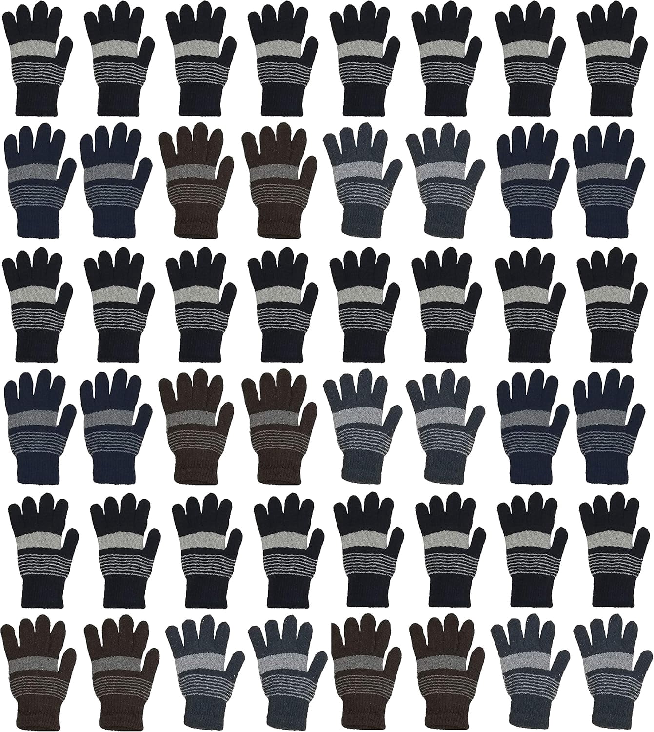 48 Pairs Winter Magic Gloves, Bulk Warm Brushed Interior, Stretchy Assorted Mens Womens