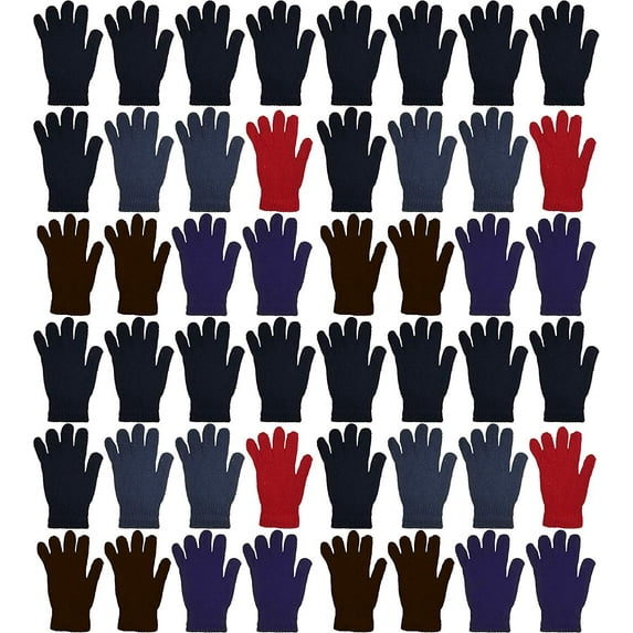 48 Pairs Winter Magic Gloves, Wholesale Bulk Warm Brushed Interior, Stretchy Assorted Mens Womens (Assorted Solids)