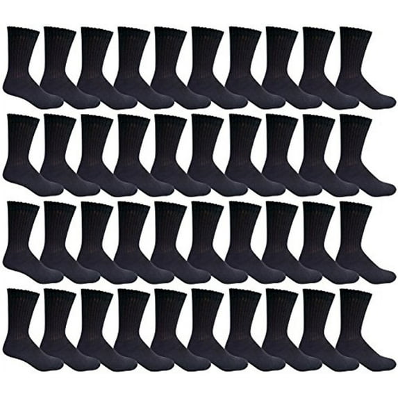 48 Pairs of Mens Sports Crew Socks, Wholesale Bulk Pack Athletic Sock, King Size, by Yacht & Smith (Black, 13-16)